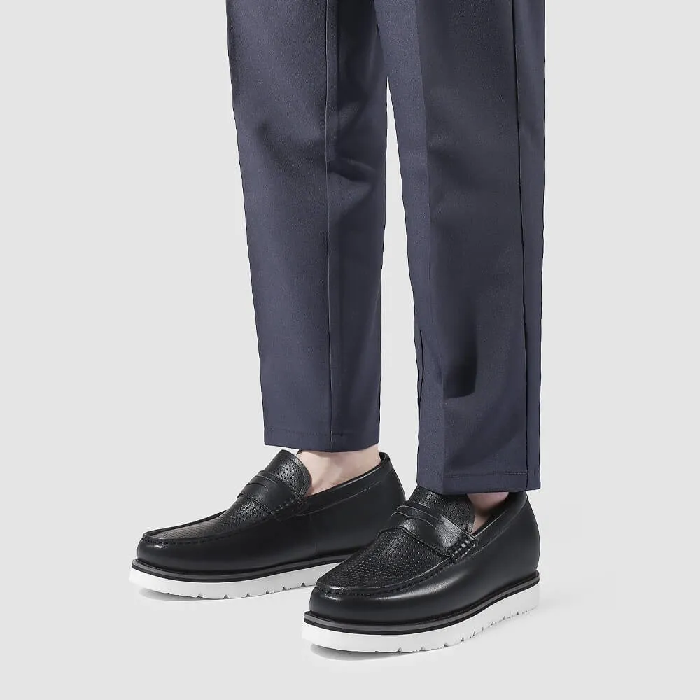 6CM /2.36 Inches CMR CHAMARIPA Men's Elevator Sneakers - Black Leather Height-Increasing Shoes with Breathable Design