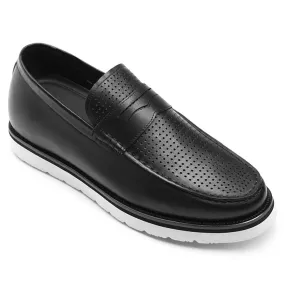 6CM /2.36 Inches CMR CHAMARIPA Men's Elevator Sneakers - Black Leather Height-Increasing Shoes with Breathable Design
