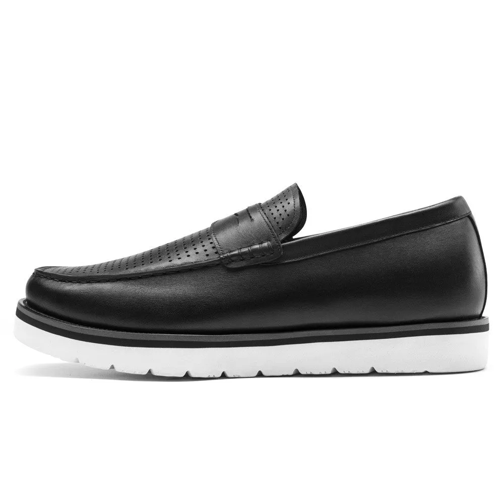 6CM /2.36 Inches CMR CHAMARIPA Men's Elevator Sneakers - Black Leather Height-Increasing Shoes with Breathable Design