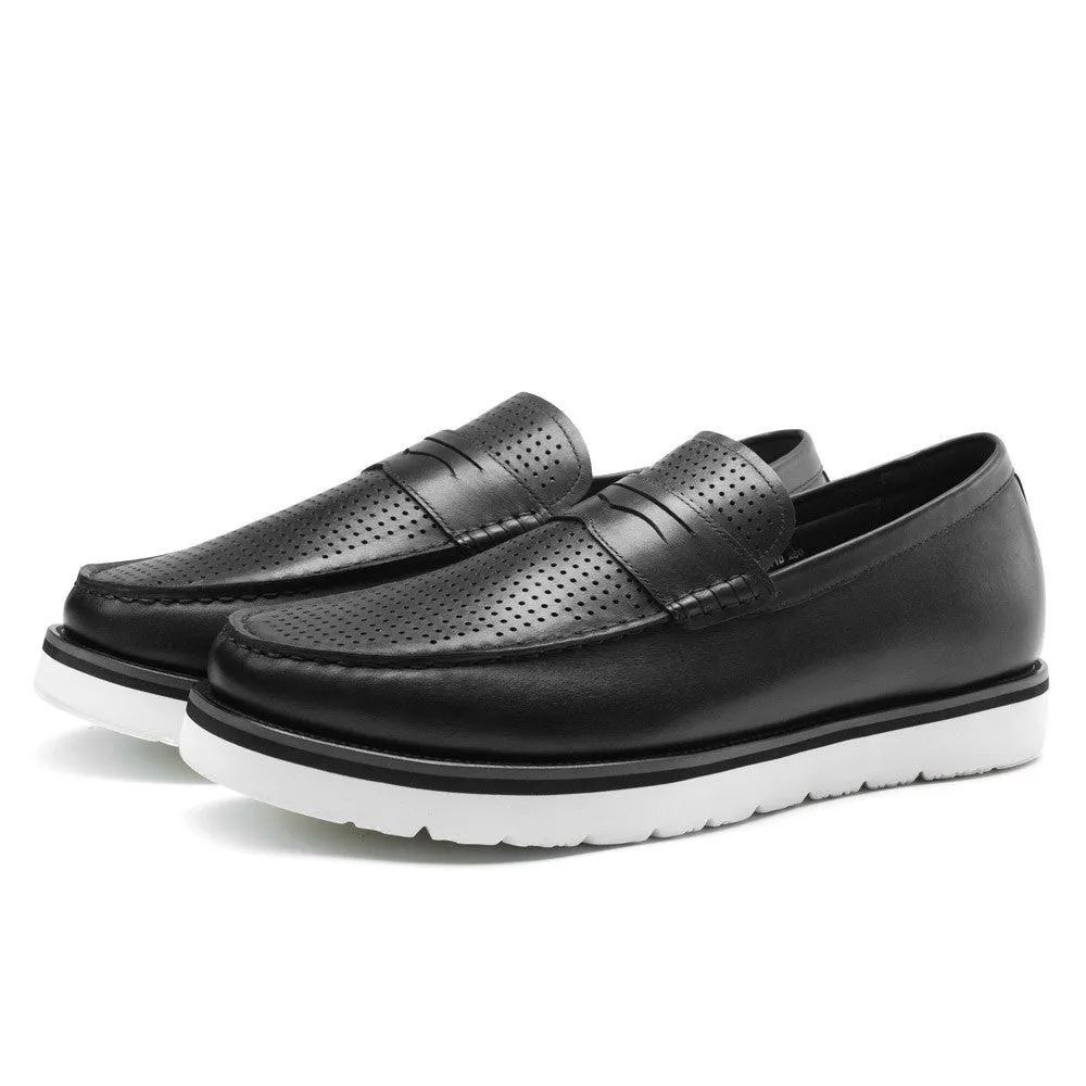 6CM /2.36 Inches CMR CHAMARIPA Men's Elevator Sneakers - Black Leather Height-Increasing Shoes with Breathable Design