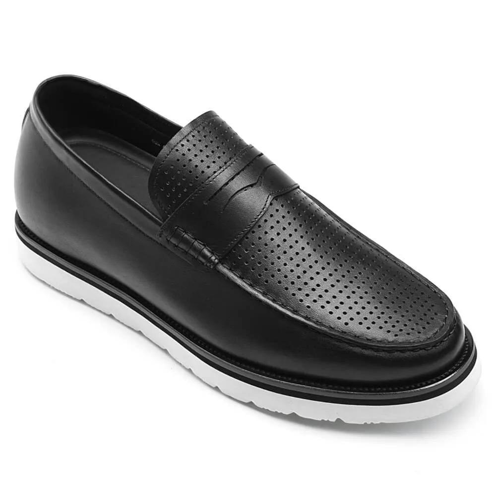 6CM /2.36 Inches CMR CHAMARIPA Men's Elevator Sneakers - Black Leather Height-Increasing Shoes with Breathable Design