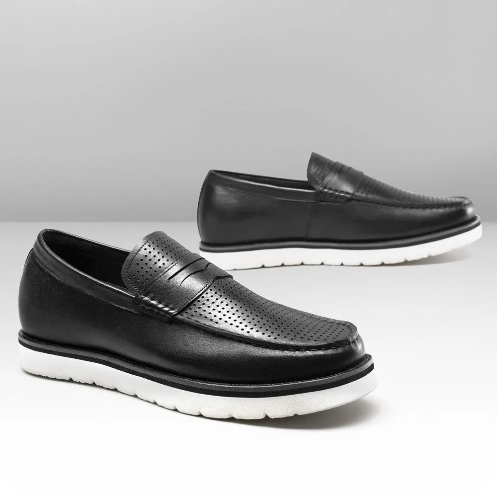 6CM /2.36 Inches CMR CHAMARIPA Men's Elevator Sneakers - Black Leather Height-Increasing Shoes with Breathable Design