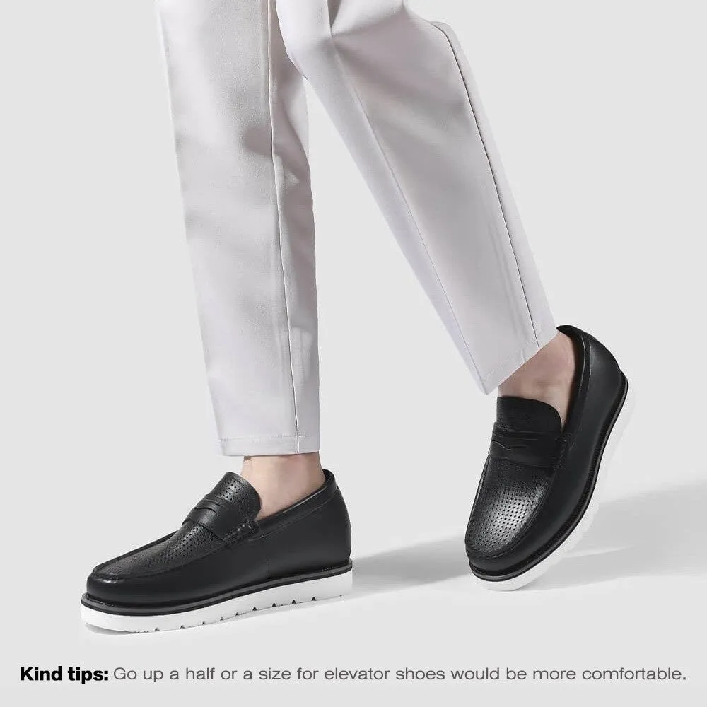 6CM /2.36 Inches CMR CHAMARIPA Men's Elevator Sneakers - Black Leather Height-Increasing Shoes with Breathable Design