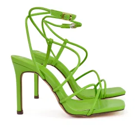 Flynn Strappy Buckle Up Square Toe Shoes With Stiletto High Heels in Green