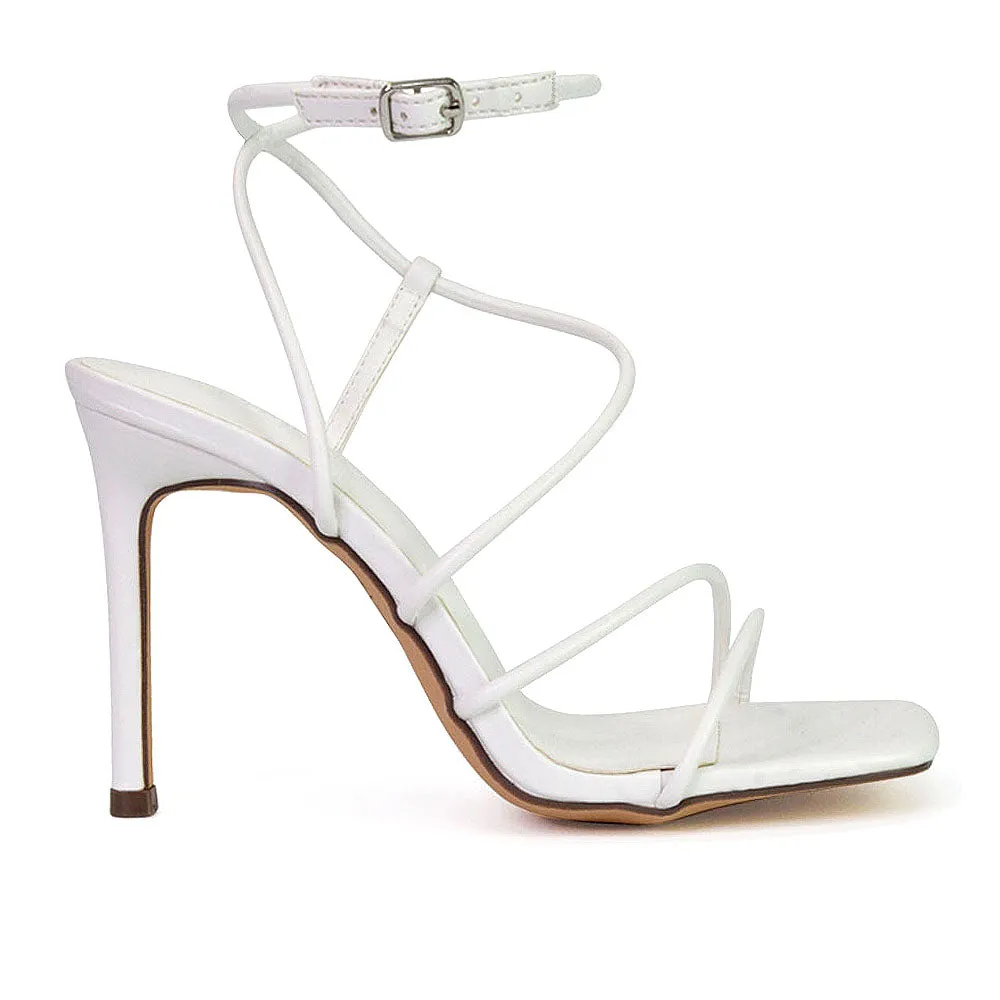 Flynn Strappy Buckle Up Square Toe Shoes With Stiletto High Heels in Green