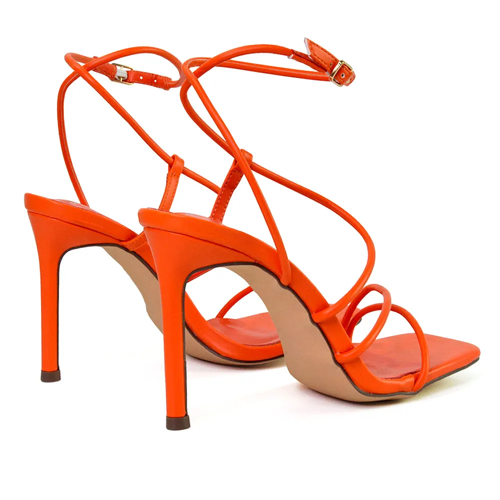 Flynn Strappy Buckle Up Square Toe Shoes With Stiletto High Heels in Green
