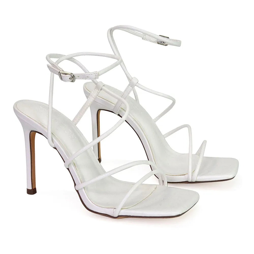 Flynn Strappy Buckle Up Square Toe Shoes With Stiletto High Heels in Green