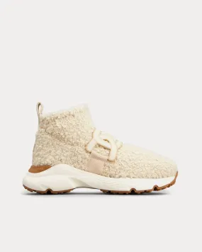 Kate Bouclé Knit Beige High Top Sneakers