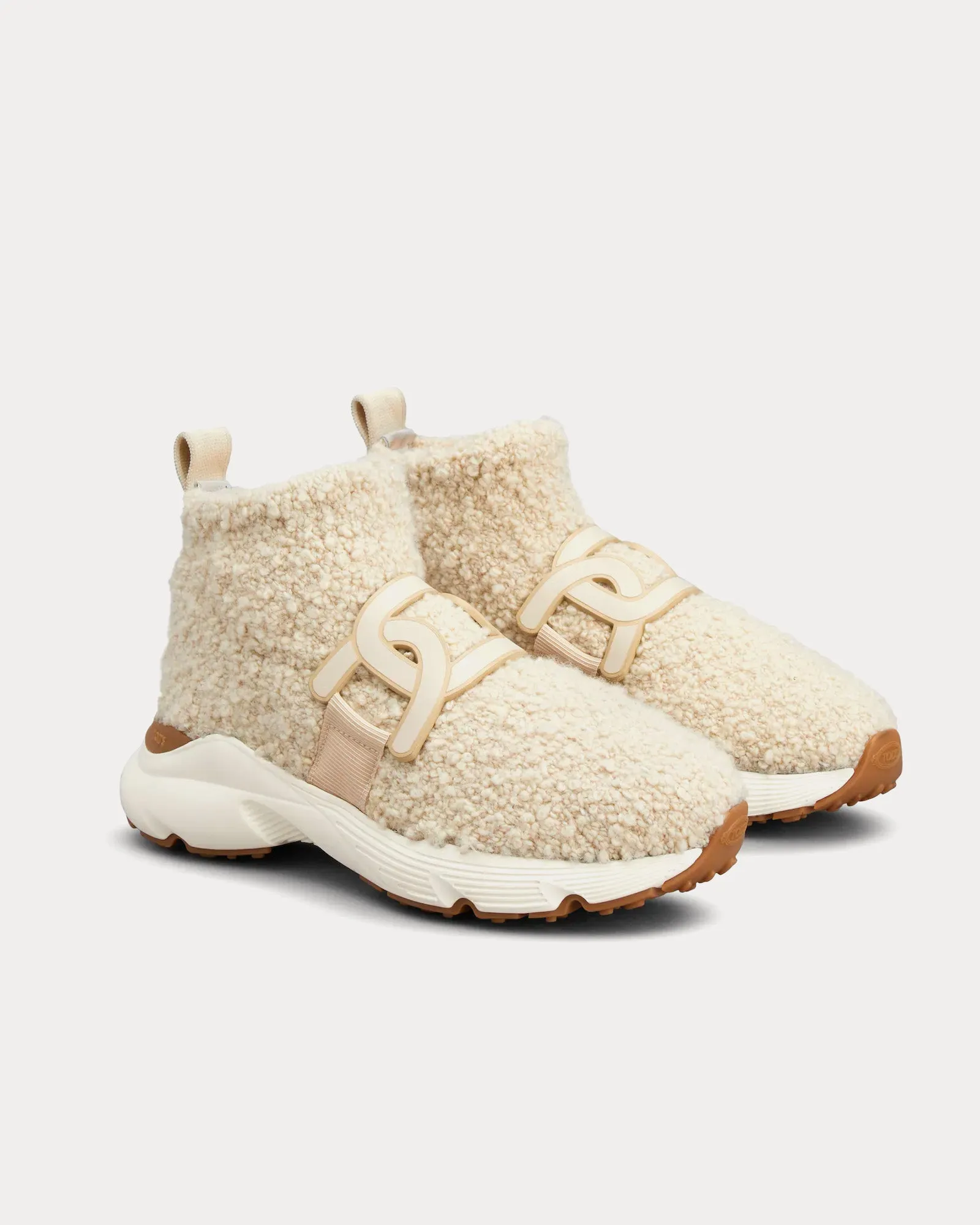 Kate Bouclé Knit Beige High Top Sneakers