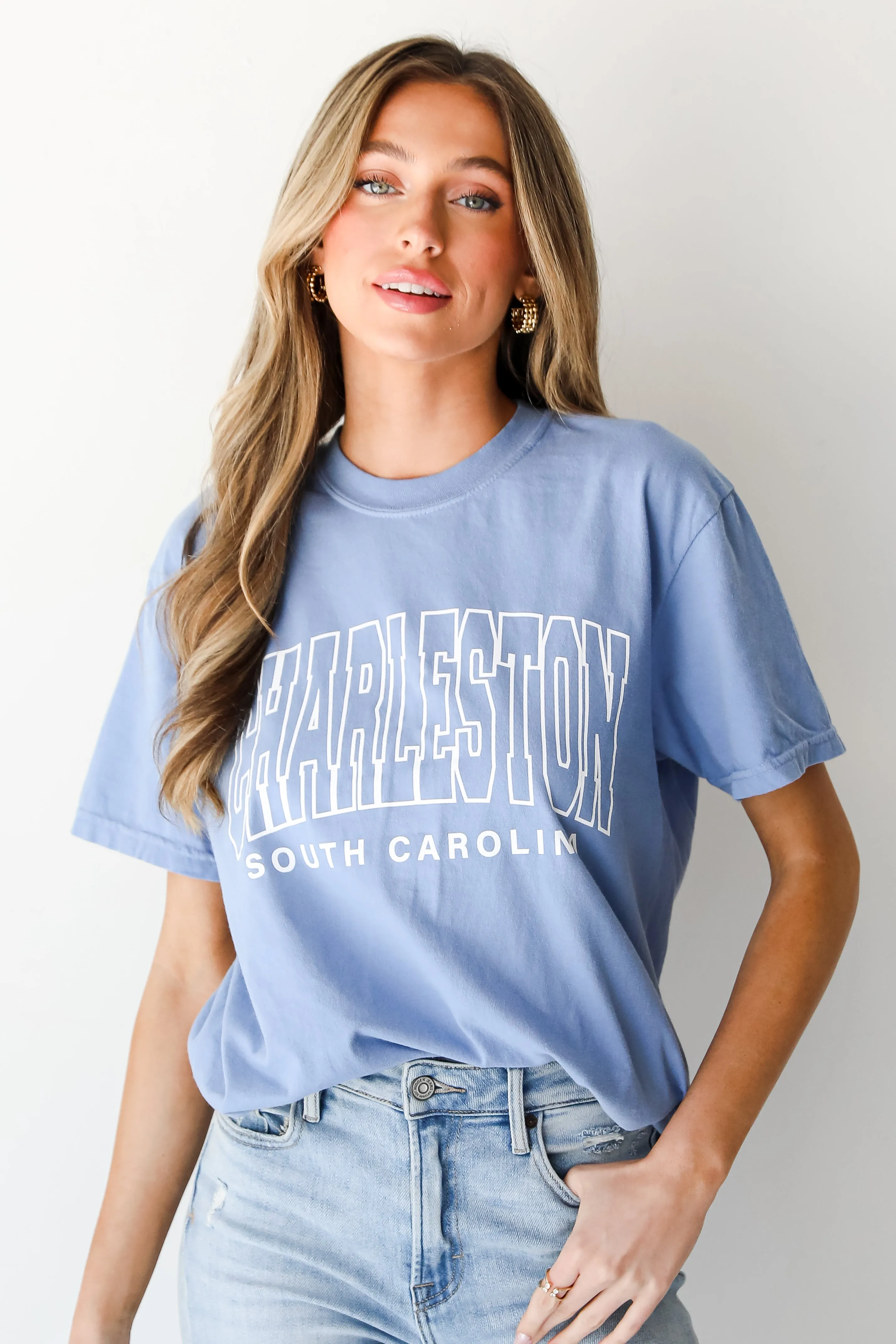 Light Blue Charleston South Carolina Block Letter Tee