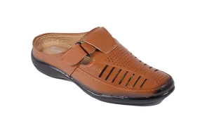 Men's Tan Synthetic Leather Velcro Casual Sandals - Size 6UK
