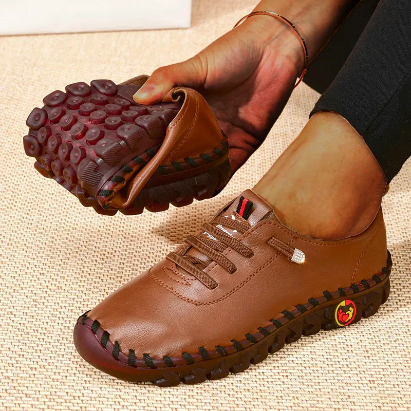 Nanccy Platform Loafers Casual Shoes Leather Flats Comfortable Slip on Mom Shoe Oxfords