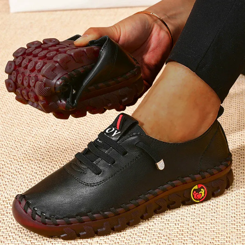 Nanccy Platform Loafers Casual Shoes Leather Flats Comfortable Slip on Mom Shoe Oxfords