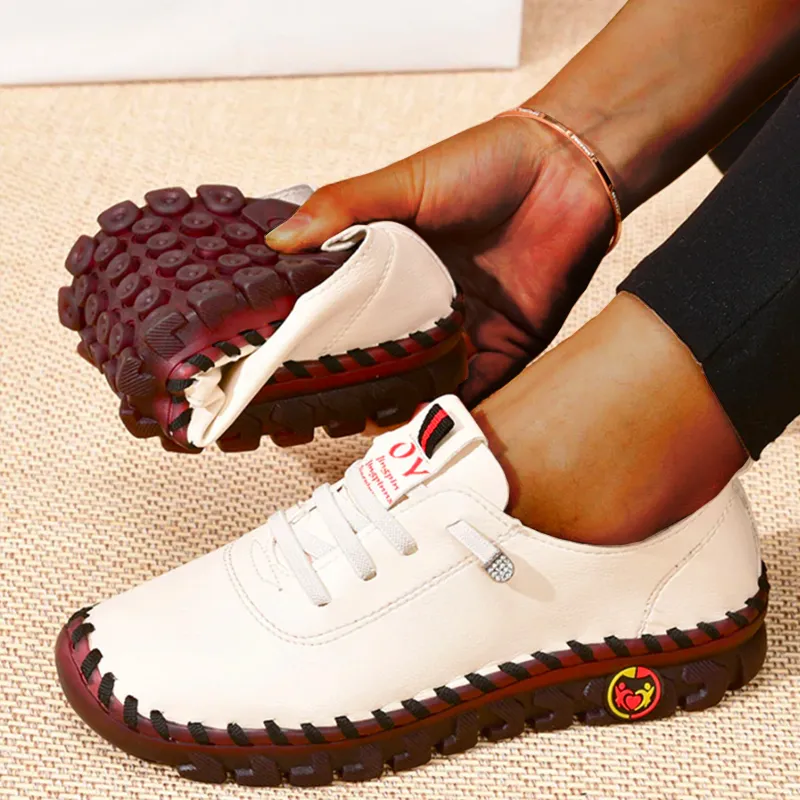Nanccy Platform Loafers Casual Shoes Leather Flats Comfortable Slip on Mom Shoe Oxfords