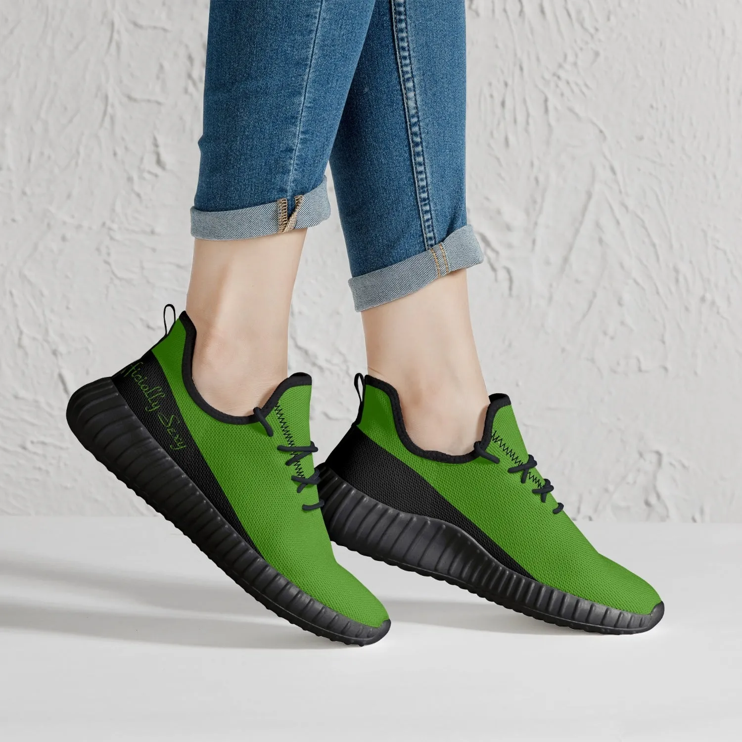 Officially Sexy Green & Black Laser Mesh Knit Sneakers - With White or Black Sole