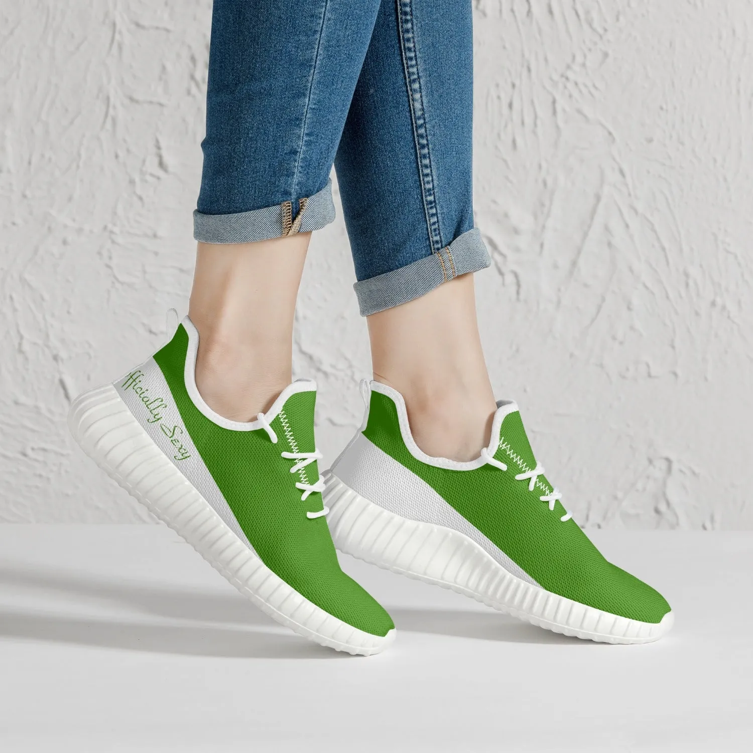 Officially Sexy Green & White Laser Mesh Knit Sneakers - With White or Black Sole