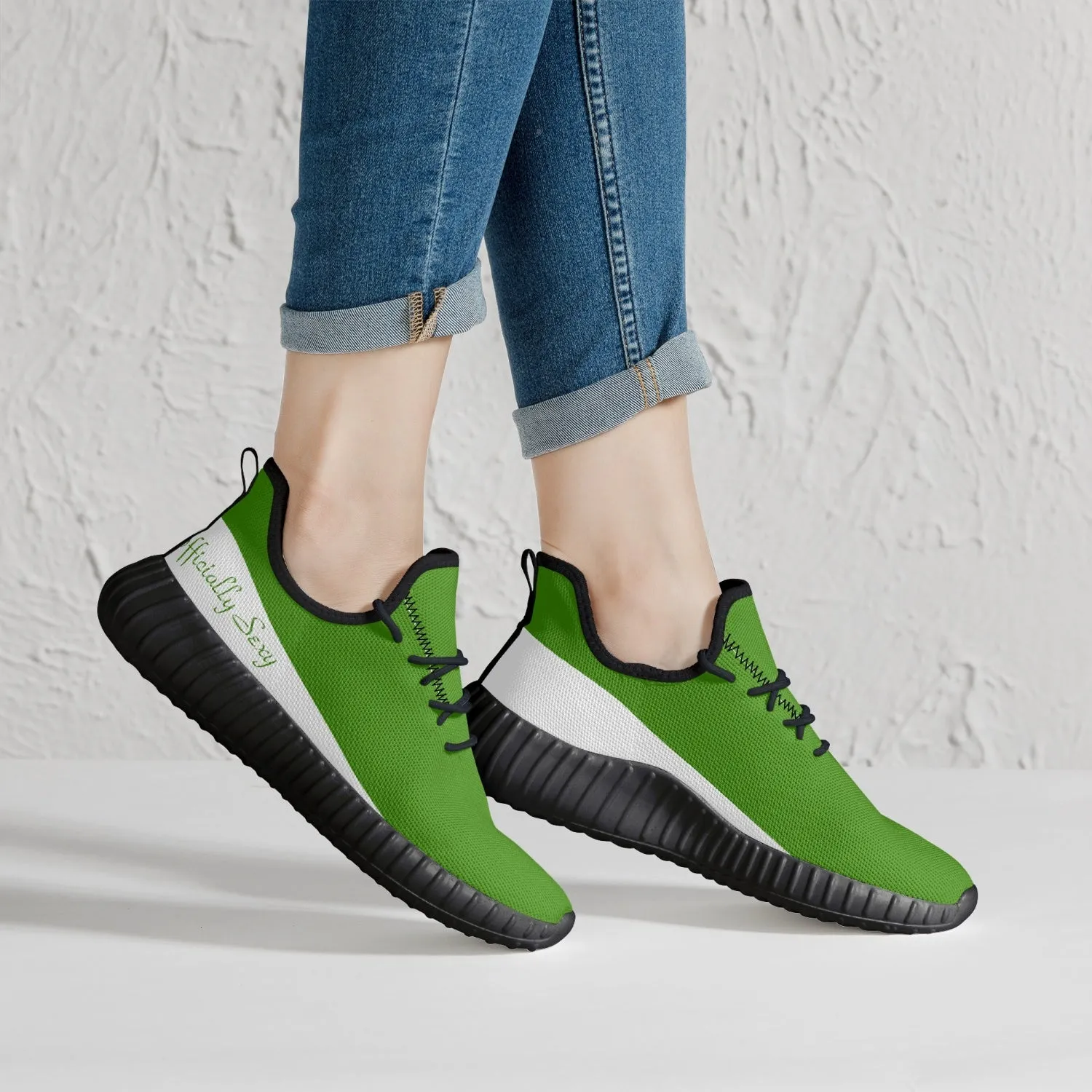 Officially Sexy Green & White Laser Mesh Knit Sneakers - With White or Black Sole