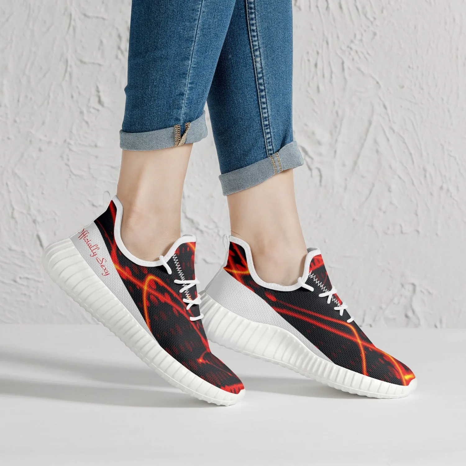 Officially Sexy Orange & White Laser Print Mesh Knit Sneakers - With White or Black Sole