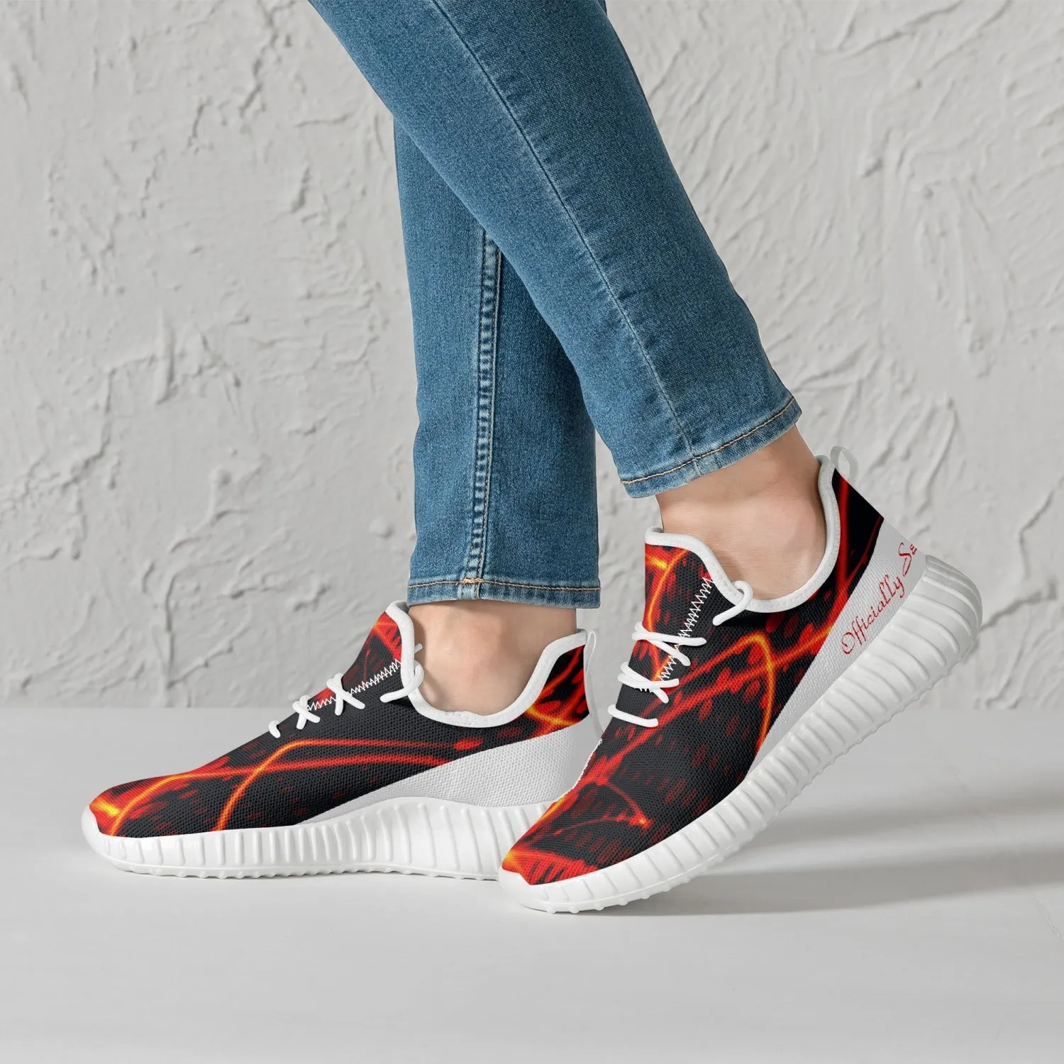 Officially Sexy Orange & White Laser Print Mesh Knit Sneakers - With White or Black Sole