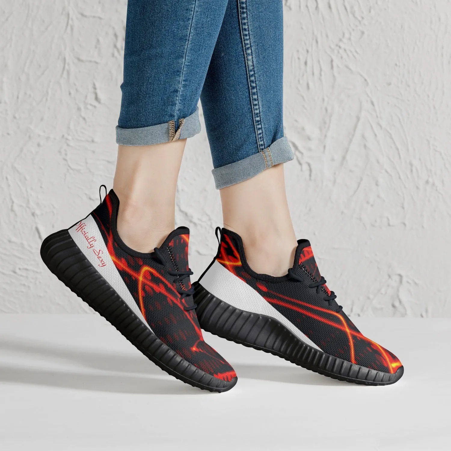 Officially Sexy Orange & White Laser Print Mesh Knit Sneakers - With White or Black Sole
