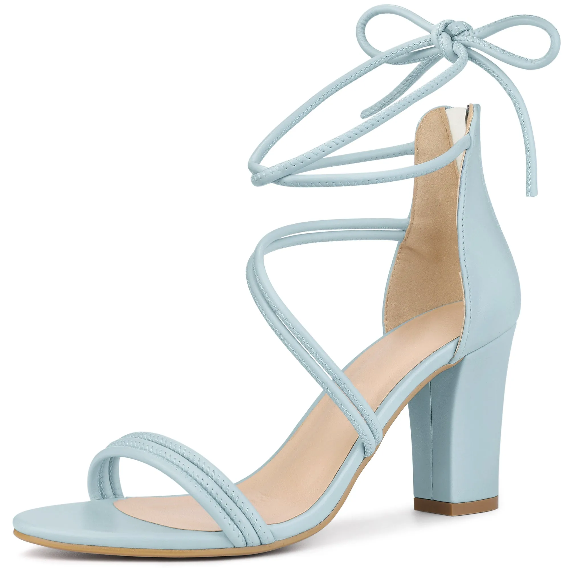 Perphy Open Toe Strappy Lace Up Chunky Heel Sandals