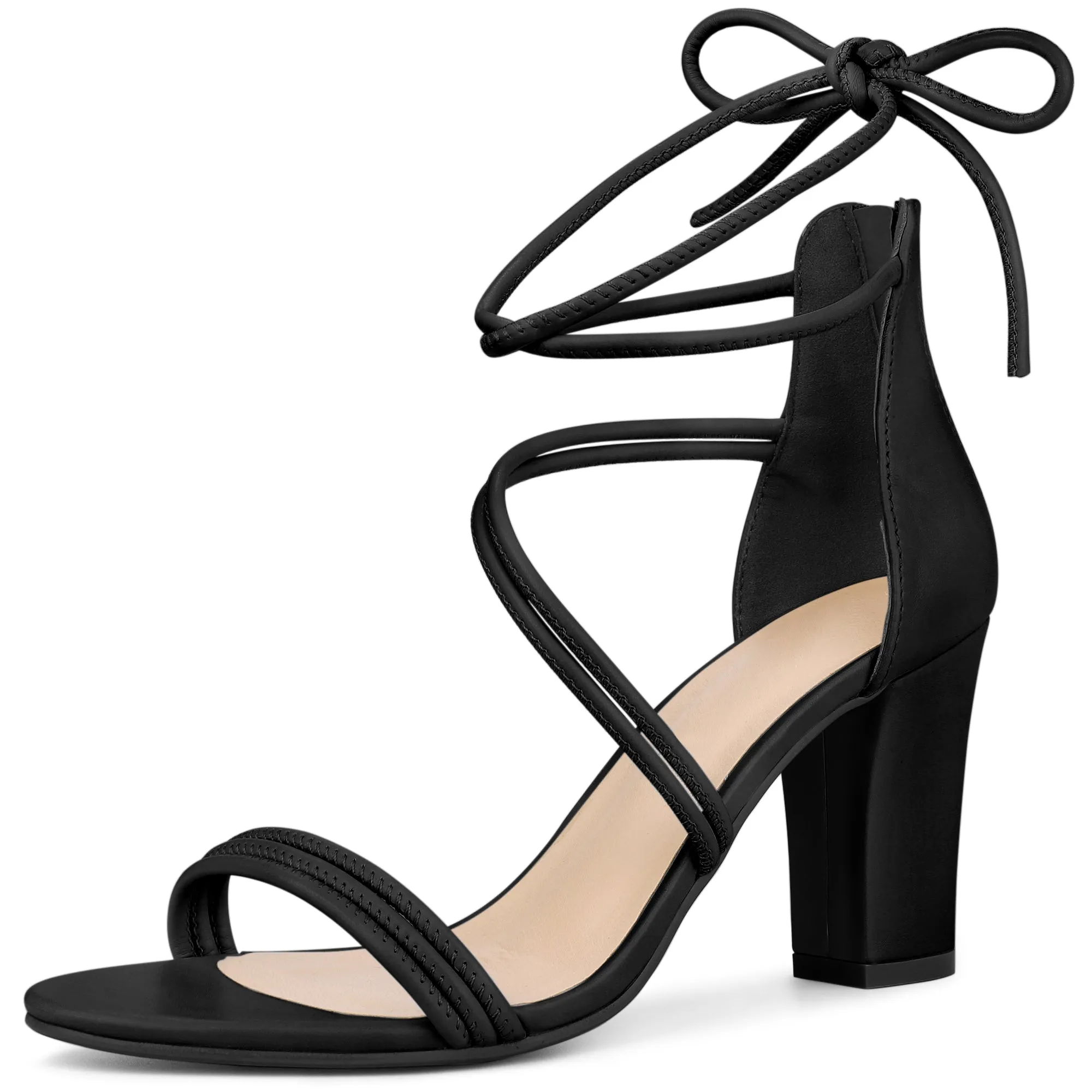 Perphy Open Toe Strappy Lace Up Chunky Heel Sandals