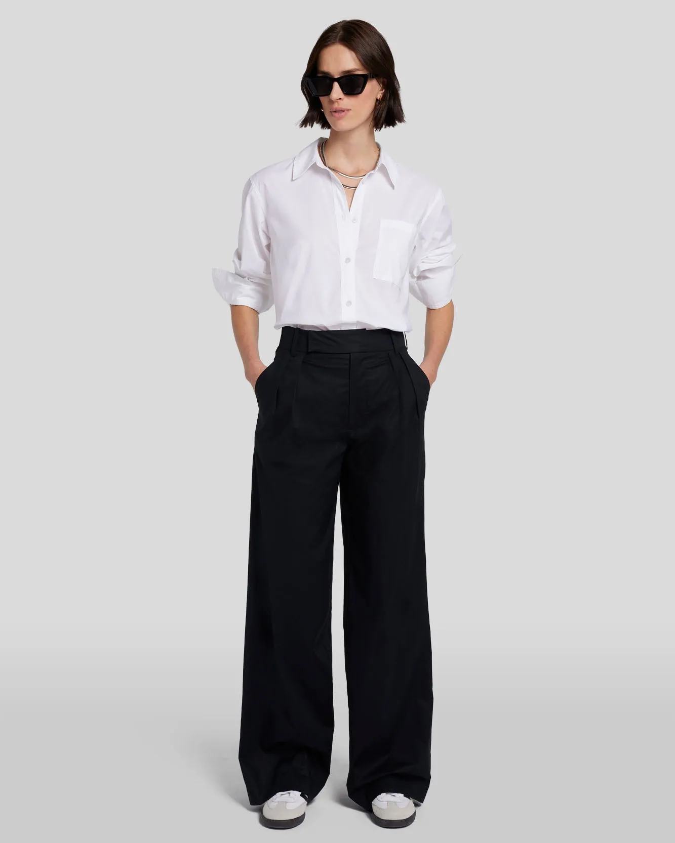Pleated Poplin Trouser in Black