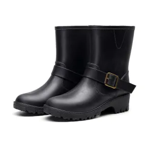 Rain Boots Low-Heeled with Fashion Buckle
